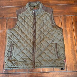 Coleman Men's Quilted Olive Green Vest with Brown Faux Suede Trim Size XL